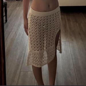 Mango Cream Crochet Midi Skirt with Side Slit